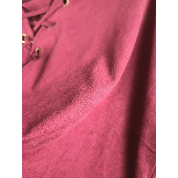 Westbound Women's Petite Sz PM Red Wine Faux Suede Long Sleeve Tasseled Top - Picture 15 of 16